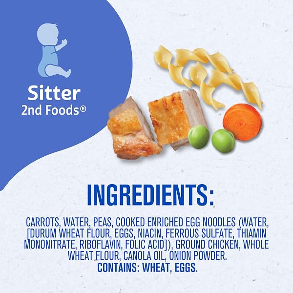 GERBER BABY FOOD 2ND FOODS, DINNER, CHICKEN NOODLE PUREE, 4 OUNCE TUBS, (PACK OF 8)