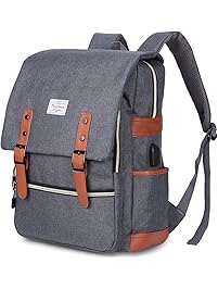 Modoker Vintage Laptop Backpack for Women Men,School College Backpack with USB Charging Port Fashion Backpack Fits 15 inch Notebook (Grey)