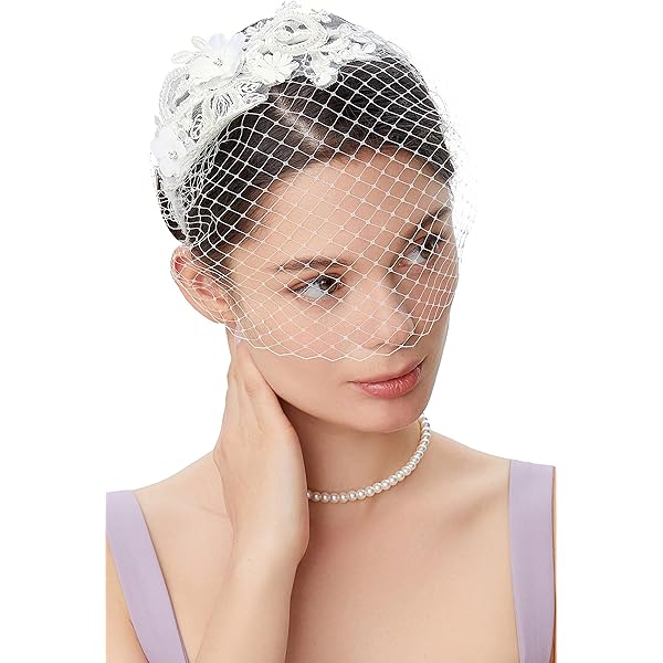 BABEYOND 1920s Fascinator Mesh Flower Pearl Veil Headband 