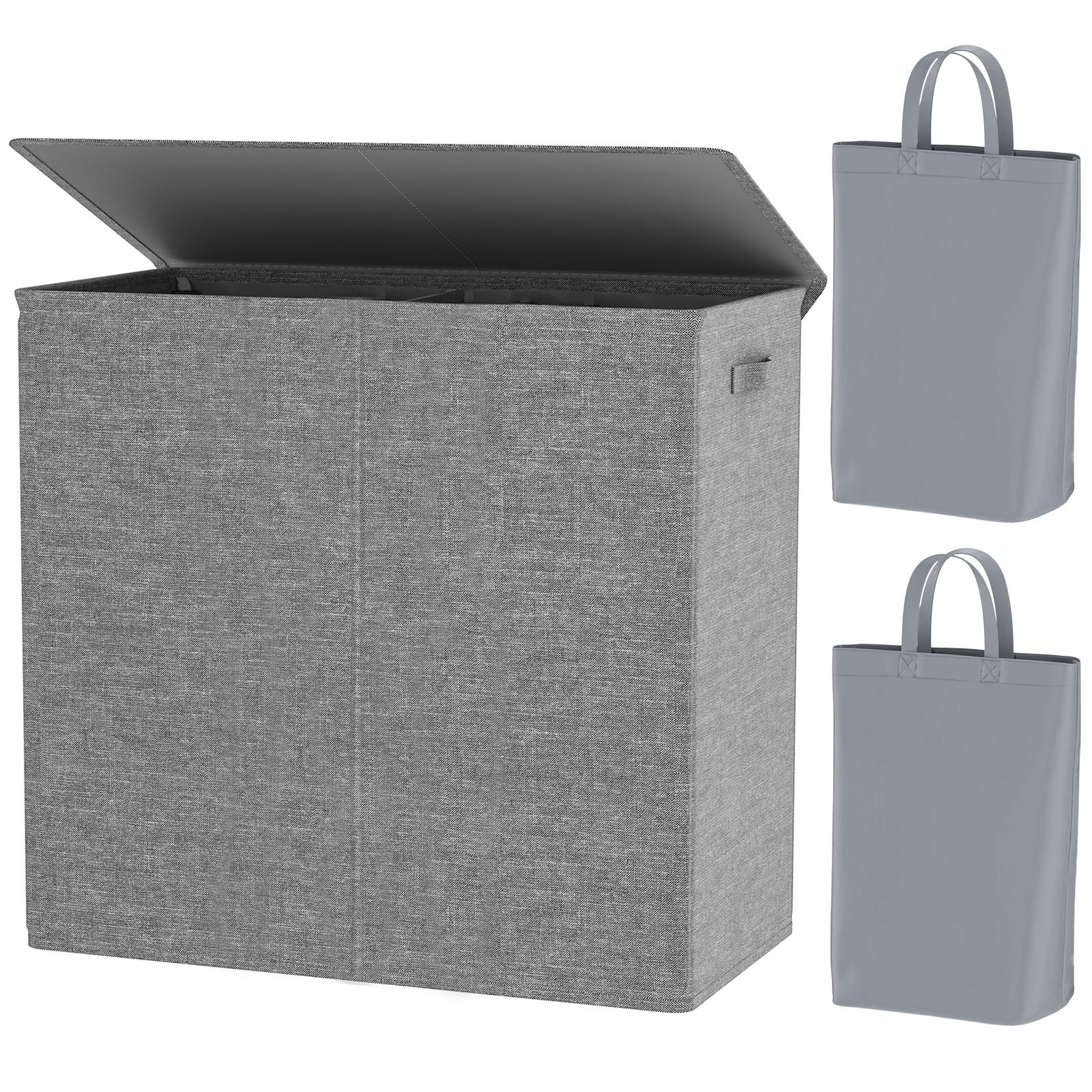 Chrislley 154L Double Laundry Basket with lid and Removable Laundry Bags Large Collapsible 2 Dividers washing basket with Handles for Bedroom Laundry Room Closet Bathroom College