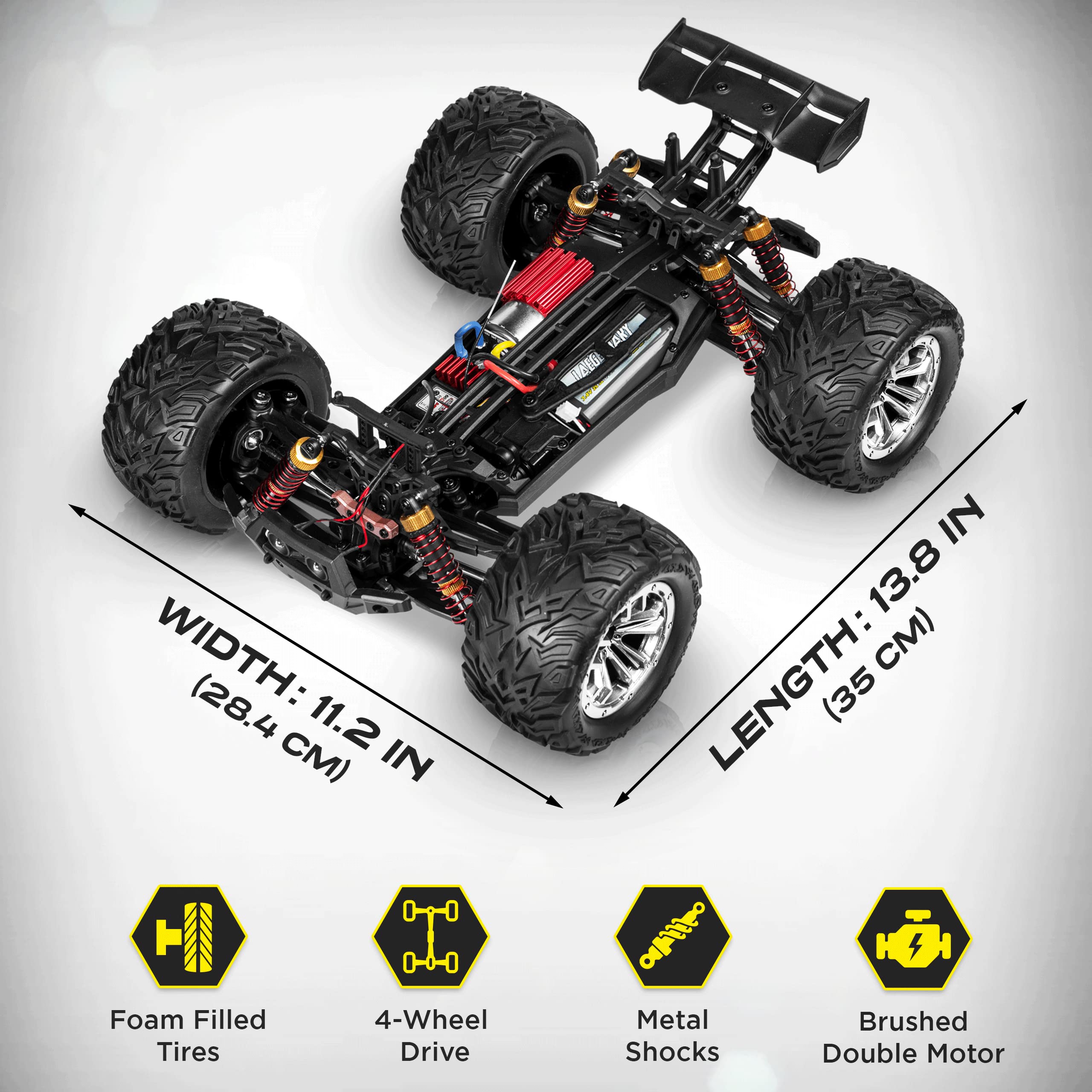 LAEGENDARY 1:12 Scale Large RC Cars 48+ kmh Speed - Remote Control Car 4x4 Off Road Monster Truck Electric - All Terrain Waterproof Trucks for Adults - 2 Batteries + Connector for 30+ Min Play
