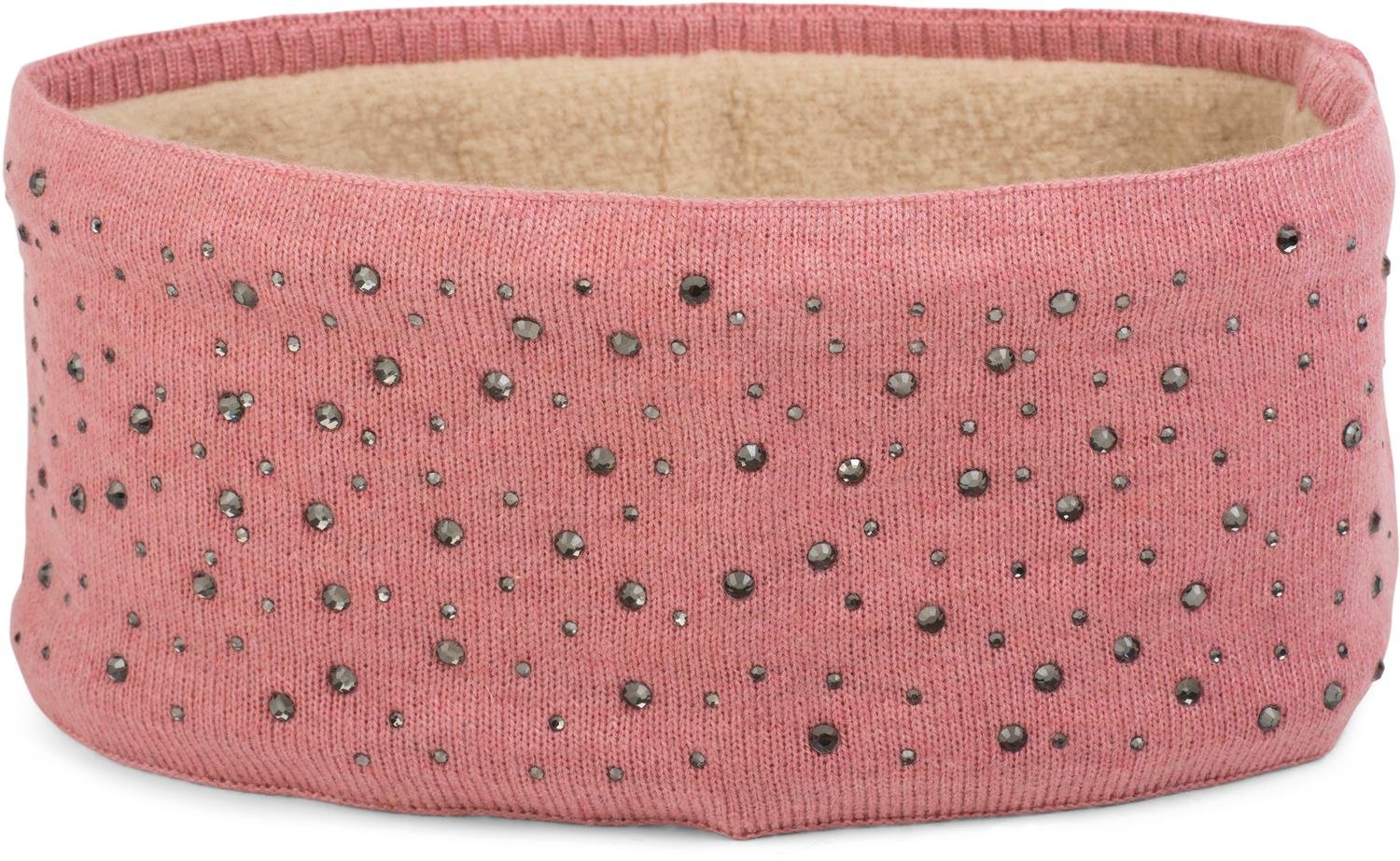 styleBREAKER Women's Headband with Rhinestones and Soft Fleece Lining, Fine Knit Hairband, Warm Headband 04026003, Colour:Pink