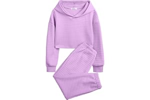 Arshiner Girls 2 Piece Outfit Waffle Knit Pullover Hooded Sweatshirt and Sweatpants Clothing Sets Long Sleeve Tracksuits