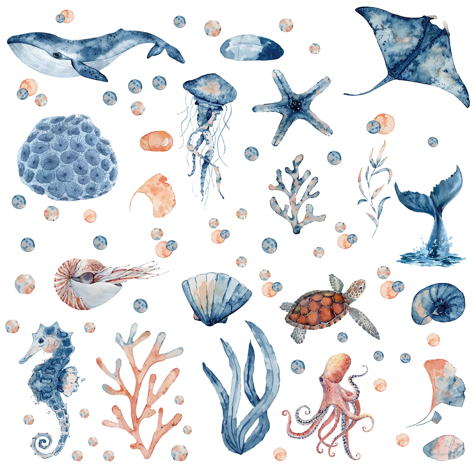 CREATCABIN Glow in The Dark Under The Sea Wall Decals Glowing Ocean World Themed Wall Stickers Sea Turtle Seaweed Jellyfish Removable Wall Decor for Bathroom Bedroom Nursery Boys Room