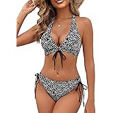BMJL Womens Sexy Bikini Sets Triangle Top Two Piece Swimsuit Halter V Neck Mid Rise Tie Side Bathing Suit