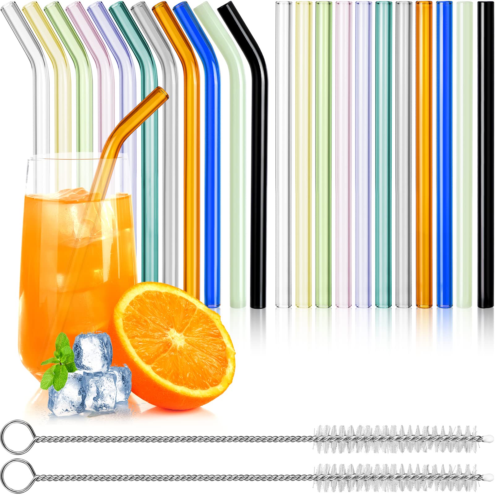 Photo 1 of Zubebe 30 Pcs Glass Straws, 6 Inch Shatter Resistant, Colorful Reusable Glass Drinking Straws, 15 Straight and 15 Bent with 2 Cleaning Brushes for Cocktail, Smoothie, Coffee