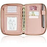 A7 Leather Budget Binder Cash Envelopes System Wallet Budget Planner PU Leather Cover Notebook with Zipper 6 Rings Refillable Money Wallet Organizer for Cash Budgeting and Saving (Only Binder-Pink)