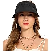 Womens Beach Straw Sun Visor Hat Ponytail Hole UV Protection Wide Brim Summer Cap Packable for Travel UPF 50+