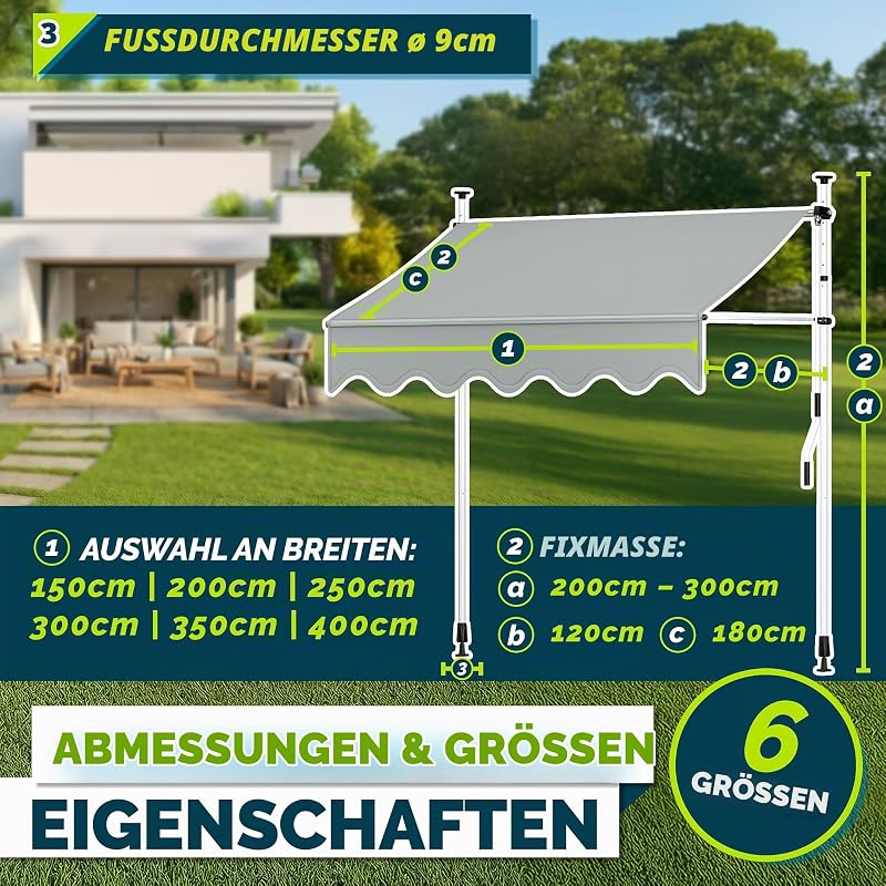Klemmmarkise 250cm breit mit Handkurbel | Balkonmarkise ohne Bohren