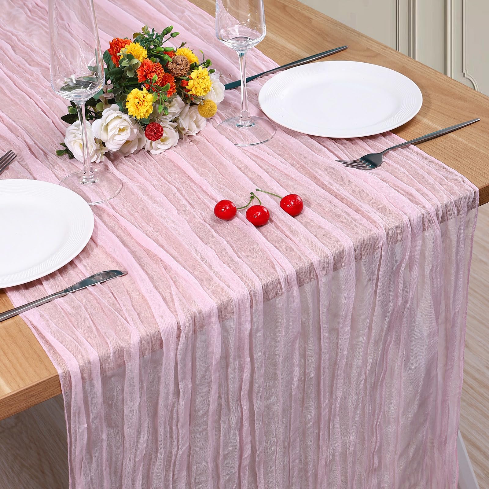 Photo 1 of 1 Pack Cheesecloth Table Runner 10Ft Christmas Gauze Boho Table Runners for Wedding Decor Bridal Shower Decorations Baby Shower Party(35" x 120")