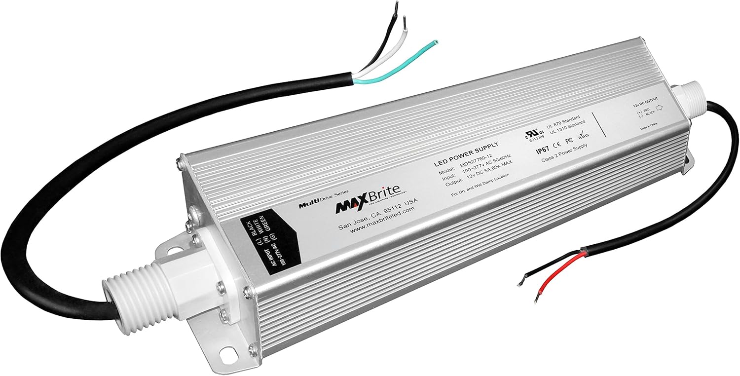 60W LED POWER SUPPLY, 12V DC Output, 100277V AC Input, IP67 Waterproof