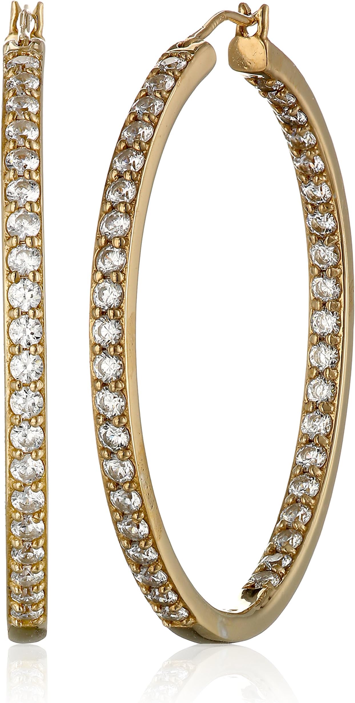 LA LUMIEREPlatinum Plated Sterling Silver Swarovski Zirconia Round-Cut 3.81cm Hoop Earrings