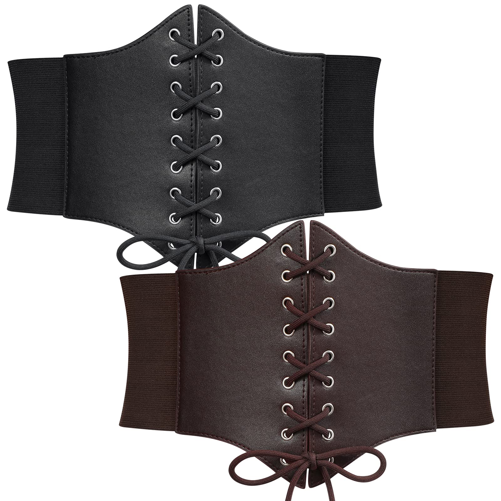 WERFORU 2 Pack Women Elastic Corset Belts Retro Wide Stretchy Tied Waspie Waist Belt