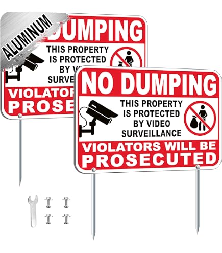 Eletina Warnschild 'No Dumping Allowed' Zweisprachig Englisch/Spanisch – Aluminiumschild 30,5 X 20,3 Cm
