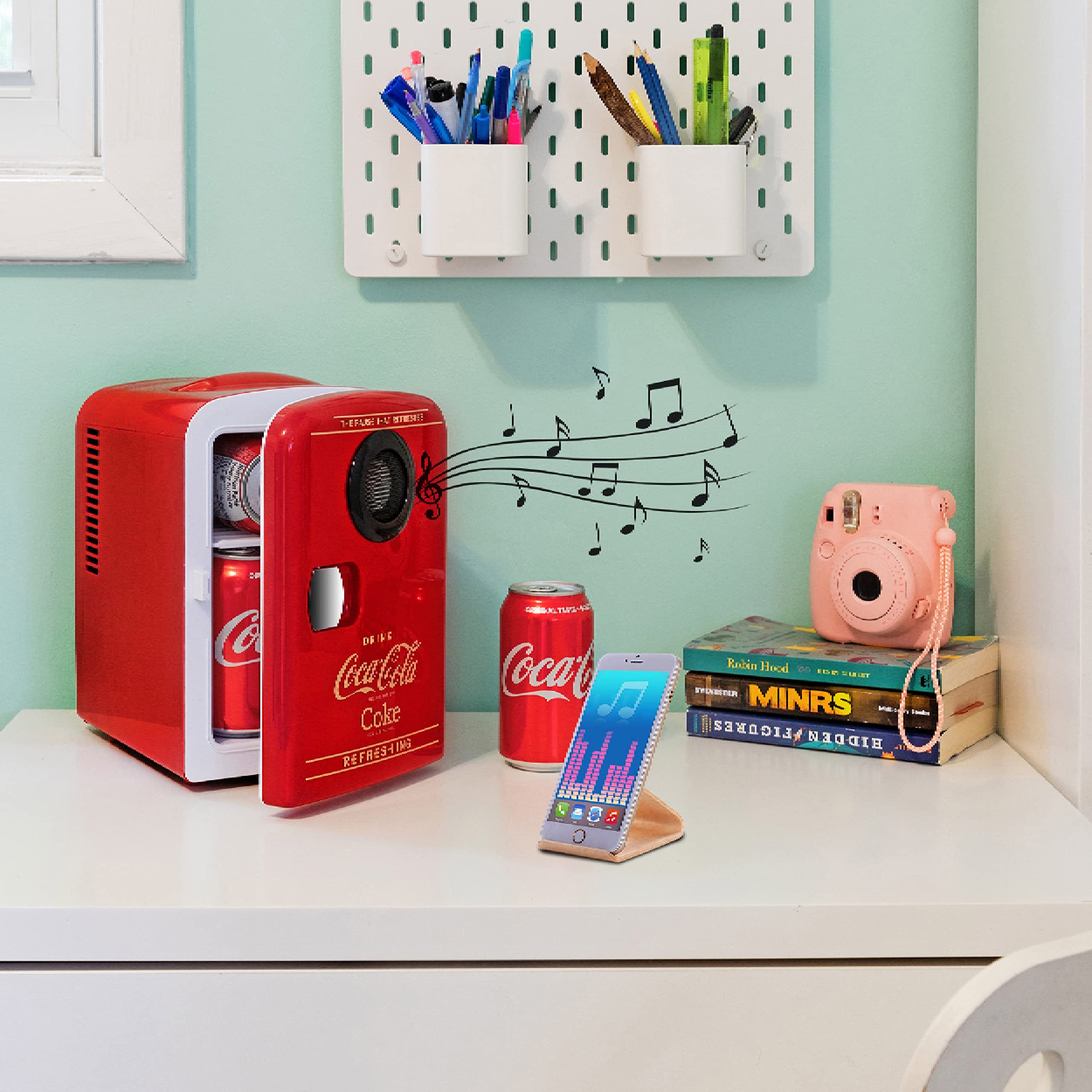 Koolatron Mini Fridge Bluetooth - Portable Small Cooler for Bedroom Office Makeup Compact Beverage Chiller for Drink Soda Wine Use In Car Dorm Patio 6 Can
