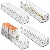iDesign Slim Clear Plastic Storage Bin, Extra Long Narrow, 4-Pack | Stackable, For Kitchen and Pantry