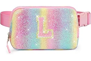 Cotmcor Kids Fanny Pack Glitter Waist Pack Initial Crossbody Bag Belt Bag for Girls Gifts Sparkly Cute Purse Rainbow L