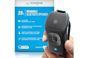 noxgear 39g Wearable Bluetooth Speaker, Magnetic Mini Clip-On, Waterproof Up to 15 Hours Playtime | Clip On Bluetooth, Wearable Speaker with Microphone, 100ft Range