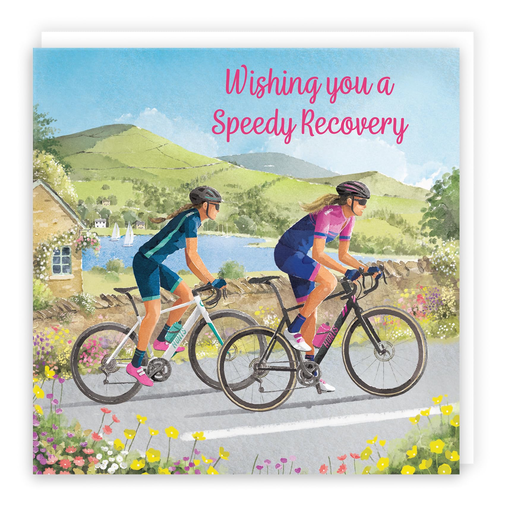 Hunts England - Cycling Wishing You A Speedy Recovery Card For Her - Milo's Gallery - Female Cyclist Get Well Card - Feel Better Soon Card For Bike Fans - For Girls, Women
