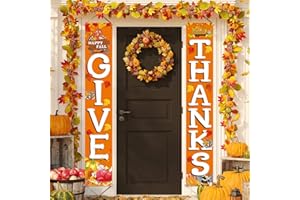 FECEDY GIVE THANKS Hanging Banner Porch Sign Autumn Pumpkin Maple Leaf Backdrop Flag Fall Harvest Welcome Banner For Indoor Outdoor Wall Door Decoration Thanksgiving Party Decorations 72"x12"