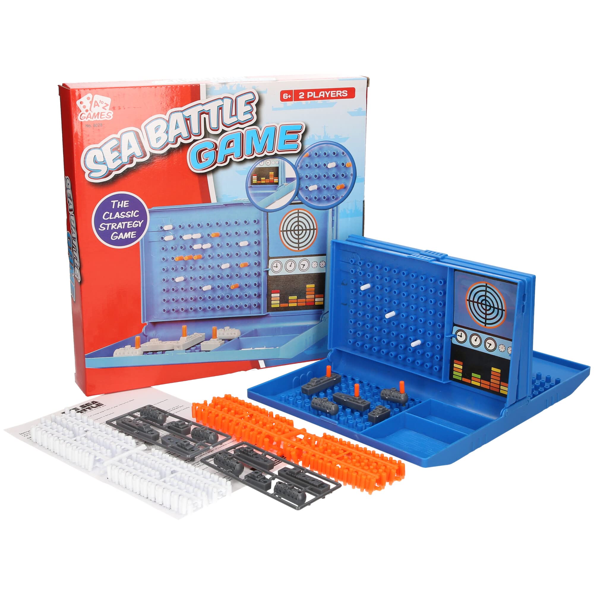 Sea Battle Game, Classic 2-Player Strategy Board Game for Ages 6+, with Ships and Target Grid