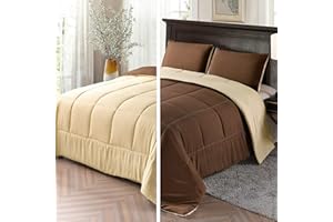 Exclusivo Mezcla Lightweight Reversible 2-Piece Comforter Set All Seasons, Down Alternative Comforter with 1 Pillow Sham, Twin Size, Brown/Khaki
