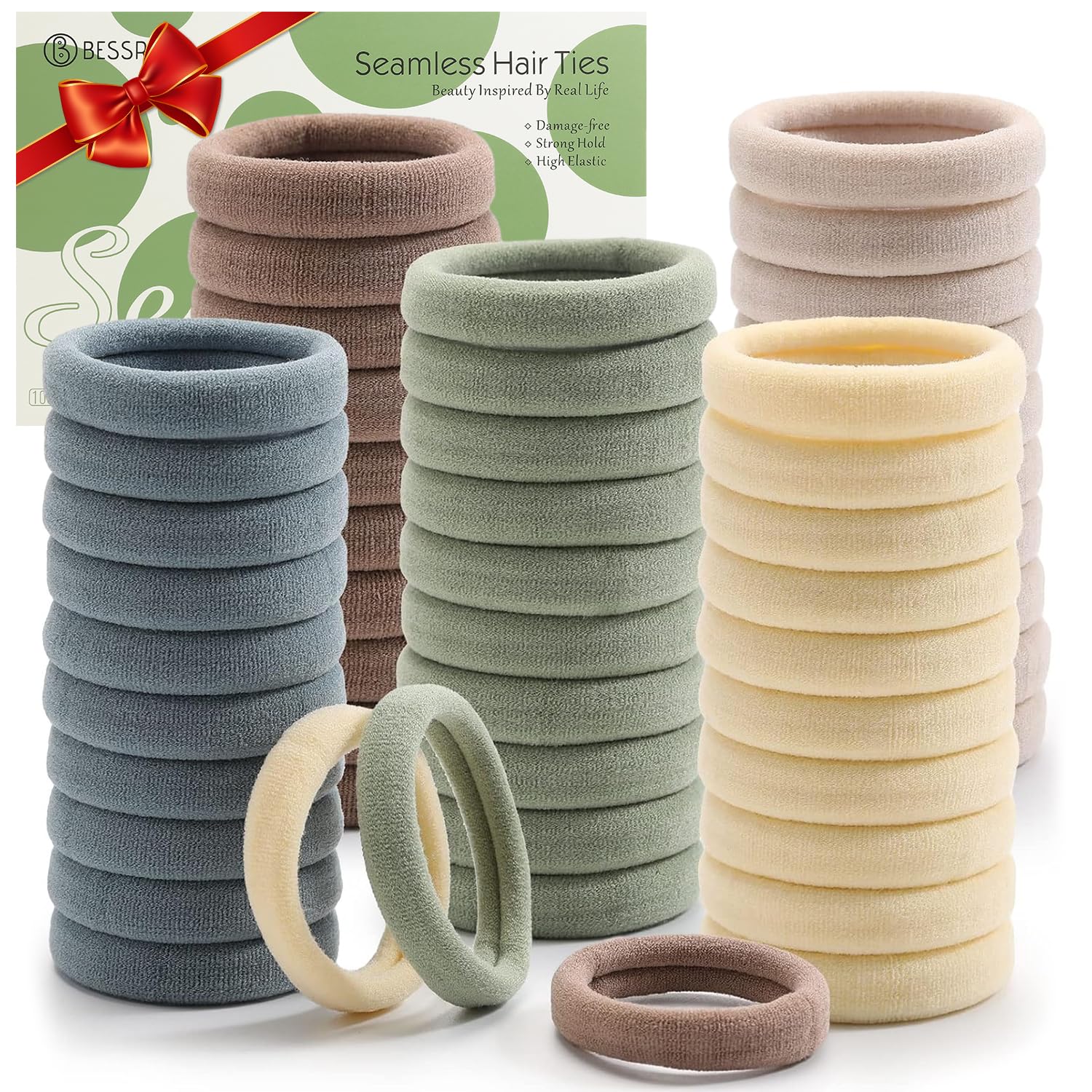 Photo 1 of 100 Pcs Thick Seamless Hair Ties, Ponytail Holders Hair Accessories No Damage for Thick Hair (Light Theme Colors)