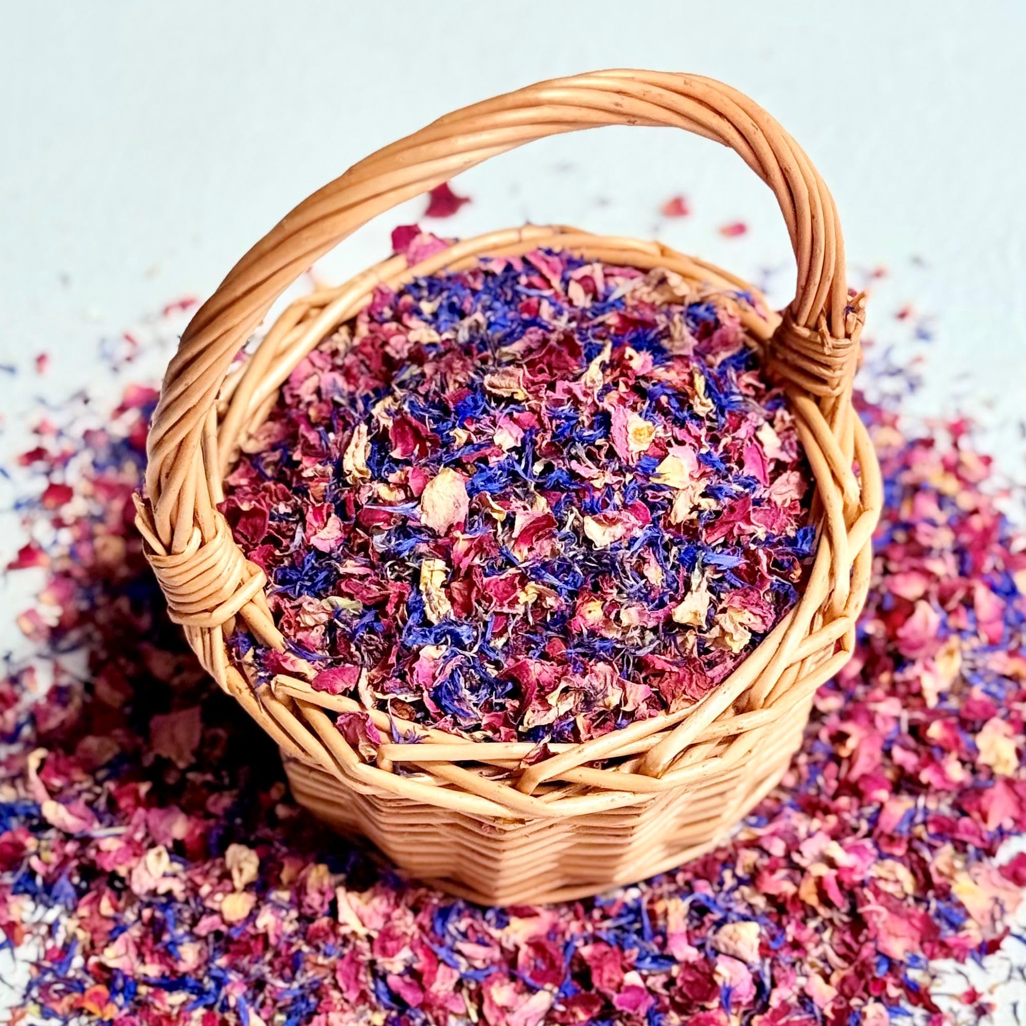 Natural Petal Confetti - 1 Litre - 'Amethyst Fusion' mix of Burugndy, Pink & Purple Rose with Blue Cornflower - Biodegradable (61)