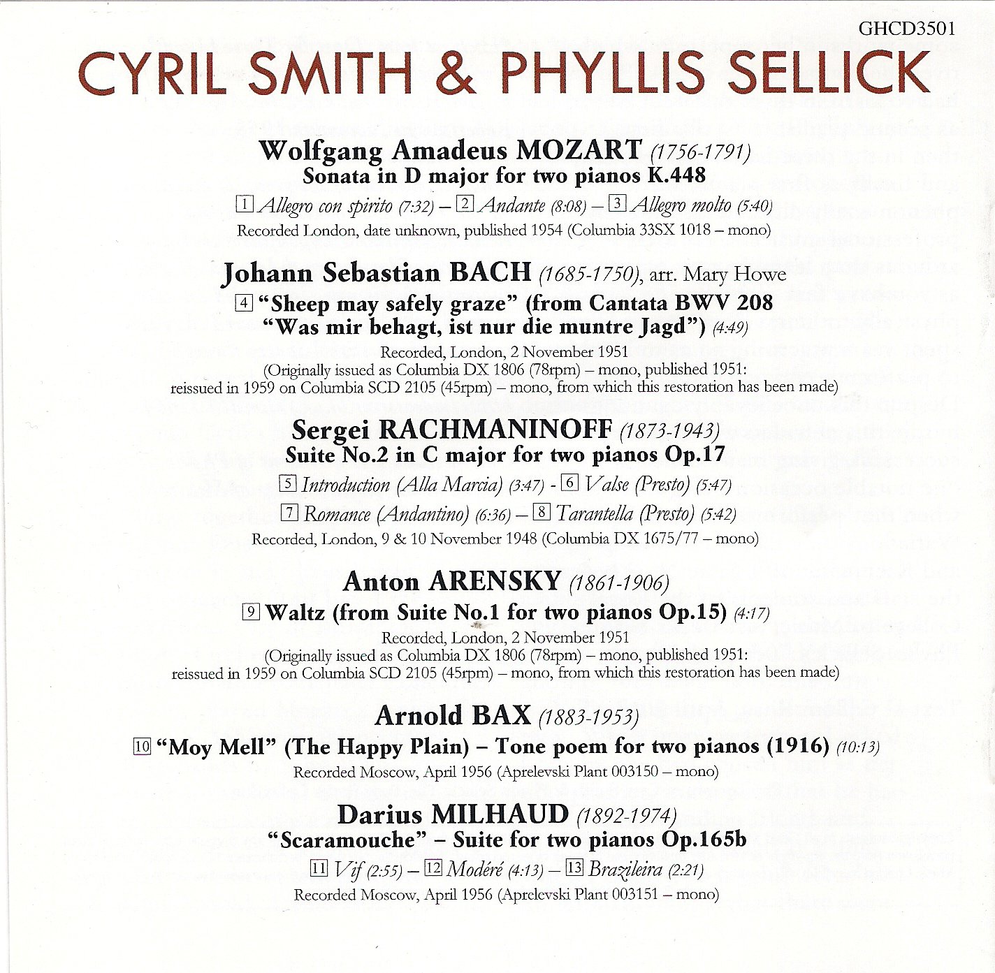 Mozart Rachmaninov Sonata K44 Cyril Smith Phyllis Sellic Wolfgang Amadeus Mozart Sergei Rachmaninoff Amazon De Musik amazon de