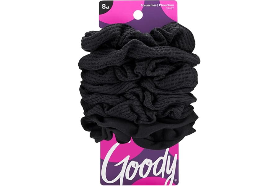 Goody Ouchless Scrunchies, 8 Count Black, Perfect Stocking Stuffer & Holiday Gift for Women & Girls, Gentle No-Damage Hair Accessories with Secure Hold, Soft & Stretchy Fabric for All Hair Types