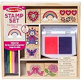 Melissa & Doug Wooden Stamp Set: Friendship - 9 Stamps, 5 Colored Pencils, and 2-Color Stamp Pad - FSC Certified