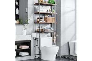 MLINAVN Over-The-Toilet Storage Shelf,4-Tier Bathroom Organizer Cabinet Rack And Storage Over Toilet With Shelf Waterproof Feet Pad And Basket,Multifunctional Space Saver Freestanding Bathroom Shelves（Brown）