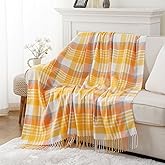 BATTILO HOME Yellow Plaid Throw Blanket for Couch - Plaid Throw Blanket Buffalo Plaid Blankets - Lightweight Farmhouse Outdoor Spring Summer Throw Blankets for Bed, Sofa (50"x60")