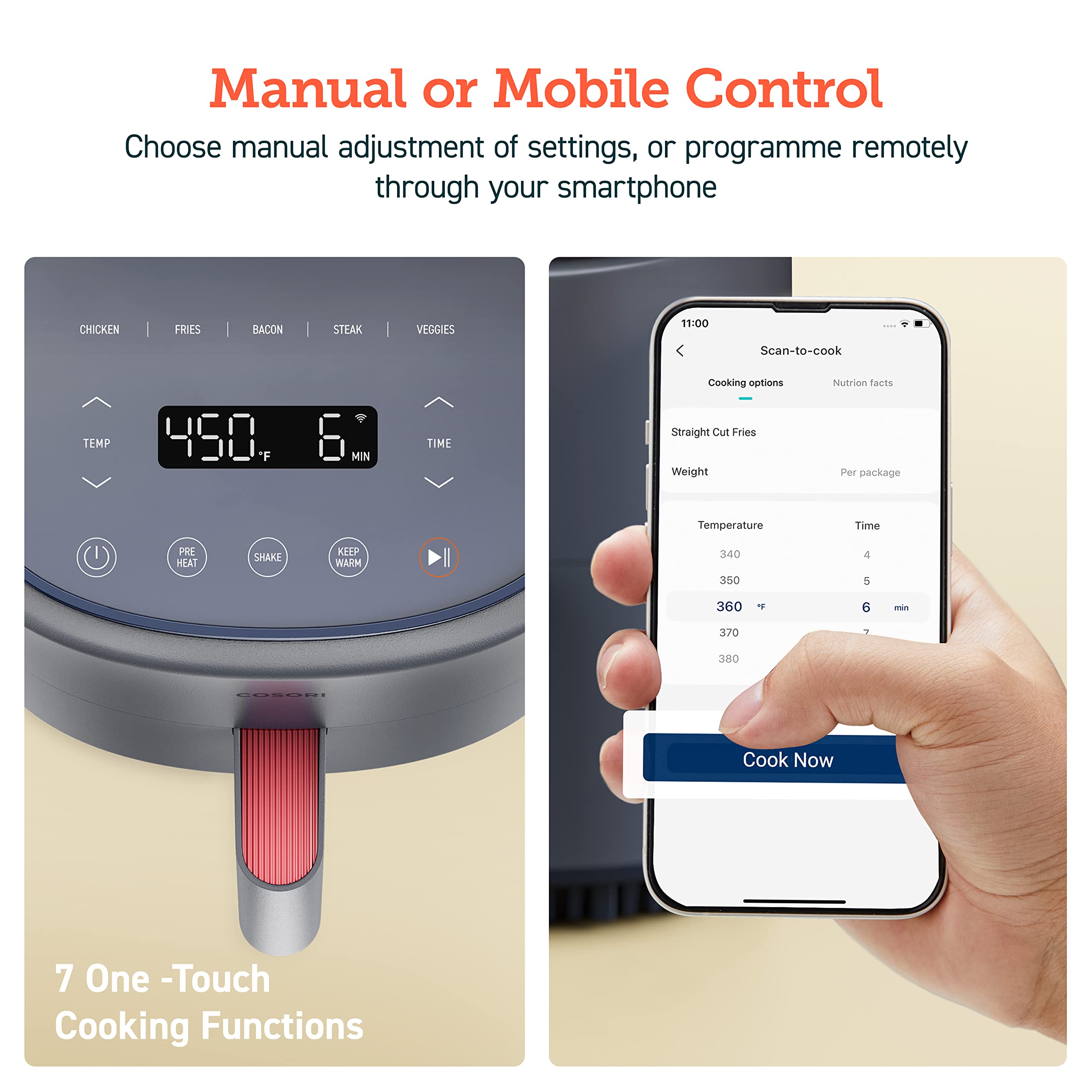 COSORI Air Fryer 4 cuartos, 7 funciones de cocción Airfryer, más de 150 recetas en la aplicación gratuita, 97% menos grasa Freidora de Aire, apta para lavavajillas, diseñada para 1-3 personas, Lite 4.0 cuartos, inteligente, gris trufa