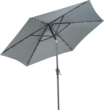 Amazon Com Sun Ray 811035 9 Round 6 Rib Steel Solar Patio Umbrella 18 Led Lights Gray Garden Outdoor