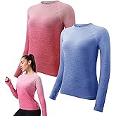 Women’s Long Sleeve Athletic Tops with Thumb Holes – Dry Fit Active Crew Neck Workout Tees