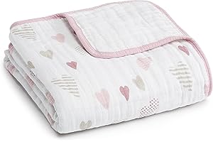 aden + anais Boutique Dream Blanket, Boutique Muslin Baby Blankets for Girls & Boys, Ideal Newborn Nursery & Crib Blanket, Unisex Toddler & Infant Bedding, Shower & Registry Gift, Heartbreaker