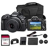 Canon EOS R100 Mirrorless Camera with RF-S 18-45mm f/4.5-6.3 is STM Lens | 24.1MP APS-C CMOS Sensor, Dual Pixel AF, Full HD Video | Compact RF Mount Camera for Beginners with Bag and 64GB Card