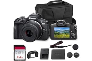 Canon EOS R100 Mirrorless Camera with RF-S 18-45mm f/4.5-6.3 is STM Lens | 24.1MP APS-C CMOS Sensor, Dual Pixel AF, Full HD Video | Compact RF Mount Camera for Beginners with Bag and 64GB Card