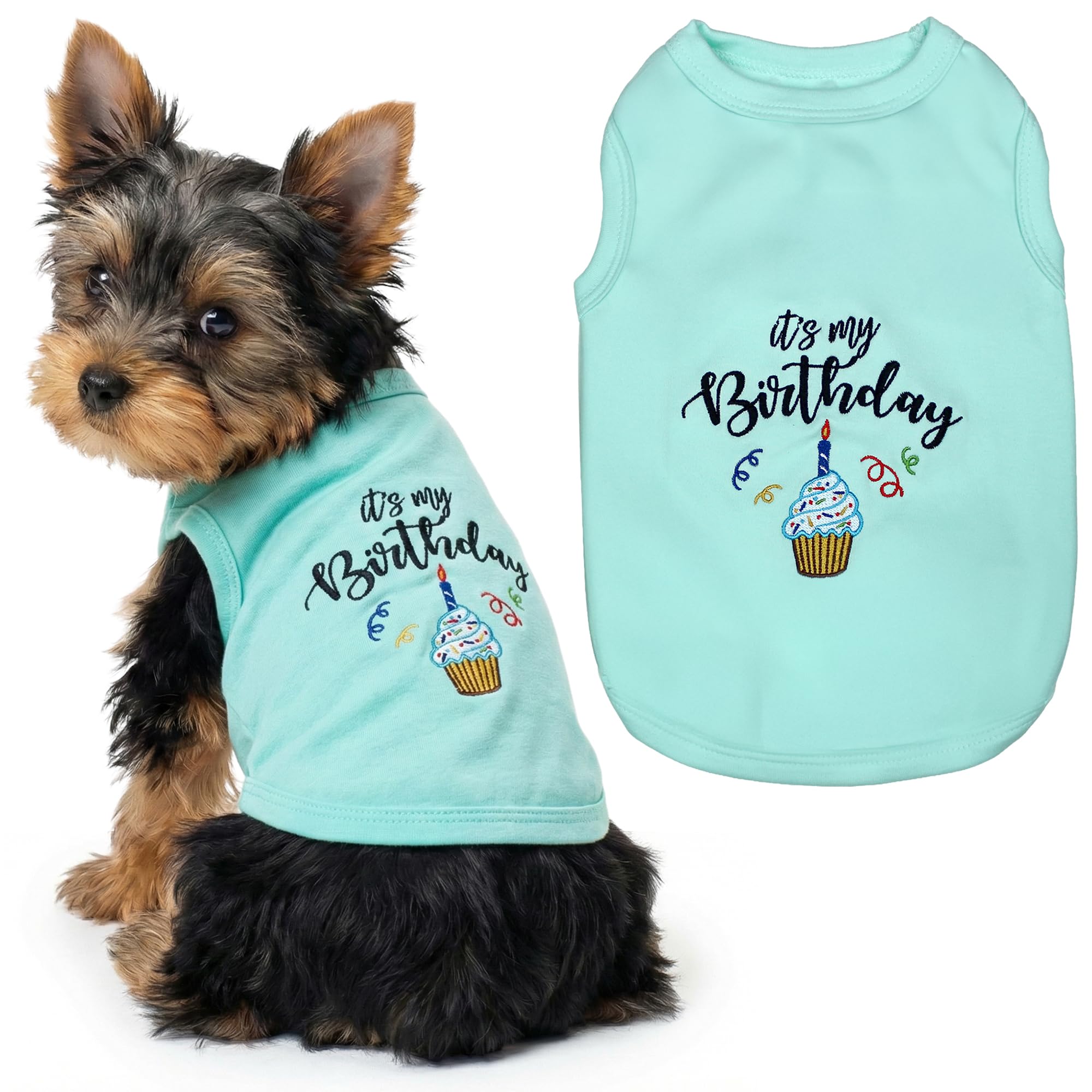 Parisian Pet It's My Birthday Blue Dog Cat Clothes Tee Shirts Dog T-Shirt, XS