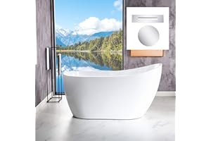 WOODBRIDGE 54" Freestanding White Acylic Soaking Bathtub with Chrome Drain and Overflow,BTA1507-C-Drain &O, 54"