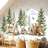 DECOWALL SG4-2422 Large Pine Trees and Forest Animals Wall Decal Stickers Mountain Bear Fox Peel and Stick Wall Art Decals for Kids Room Baby Nursery Woodland Wallpaper Living Bedroom