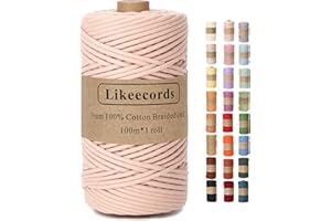 LIKEECORDS Braided Cotton Cord 3mm×109 Yards Natural Macrame Cotton Cord Bohemia Macrame Rope for Handmade Plant Hangers Wall (Lotus Pink)