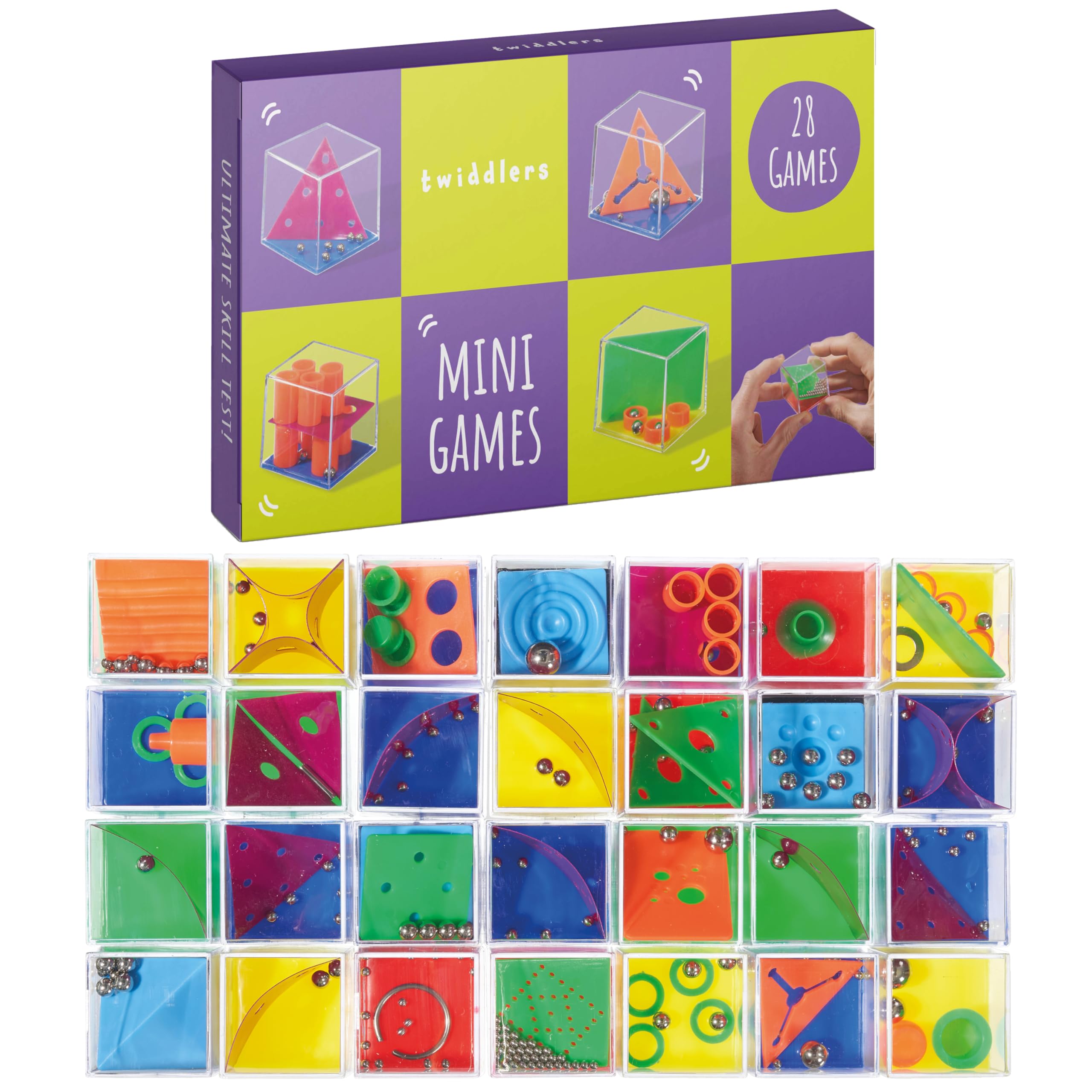 THE TWIDDLERS 28 Pack Brain Teaser Puzzle Cubes Set, Assorted Difficulty Levels, Mini Games Challenge, Mini Puzzle Party Bag Fillers for Kids Unisex or Adults, Classroom Rewards Age 3+