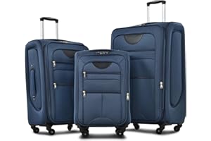 Merax Softside Luggage Set Softshell Lightweight 3 Piece Spinner Suitcase 22" 26" 30" Navy Blue