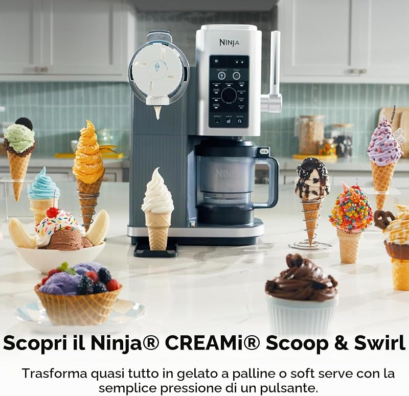 CREAMi Swirl - Macchina per gelato e servire, sorbetto, frappè, yogurt congelato, programma a basso contenuto calorico e altro, 13 in 1, manico morbido e 2 confezioni di crema Swirl da 453,6 g,