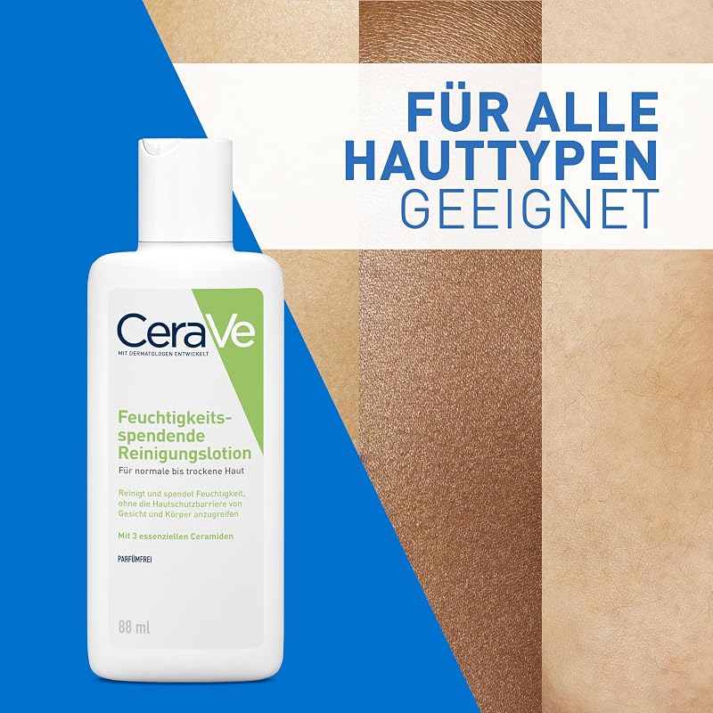 Reinigungslotion, Mit Hyaluron, Glycerin und drei essenziellen Ceramiden, Sanft reinigend und feuchtigkeitsspendend, Ohne Parfüm und Duftstoffe, 88 ml