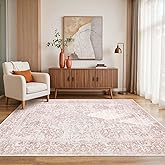 Rugxara Washable Area Rug for Living Room & Bedroom, Light Pink Rugs for Women, Non Slip, Durable Low Pile Carpet, Vintage Carpets for Office, Dining Room, Kids Room and Farmhouse(4x6ft)