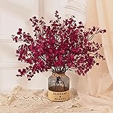Yastouay Fake Fall Flowers Real Touch Silk Flowers, 10Pcs Fall Burgundy Artificial Flowers for Decorations, Babys Breath Artificial Flowers Bulk for Thanksgiving Fall Decor Floral Arrangement