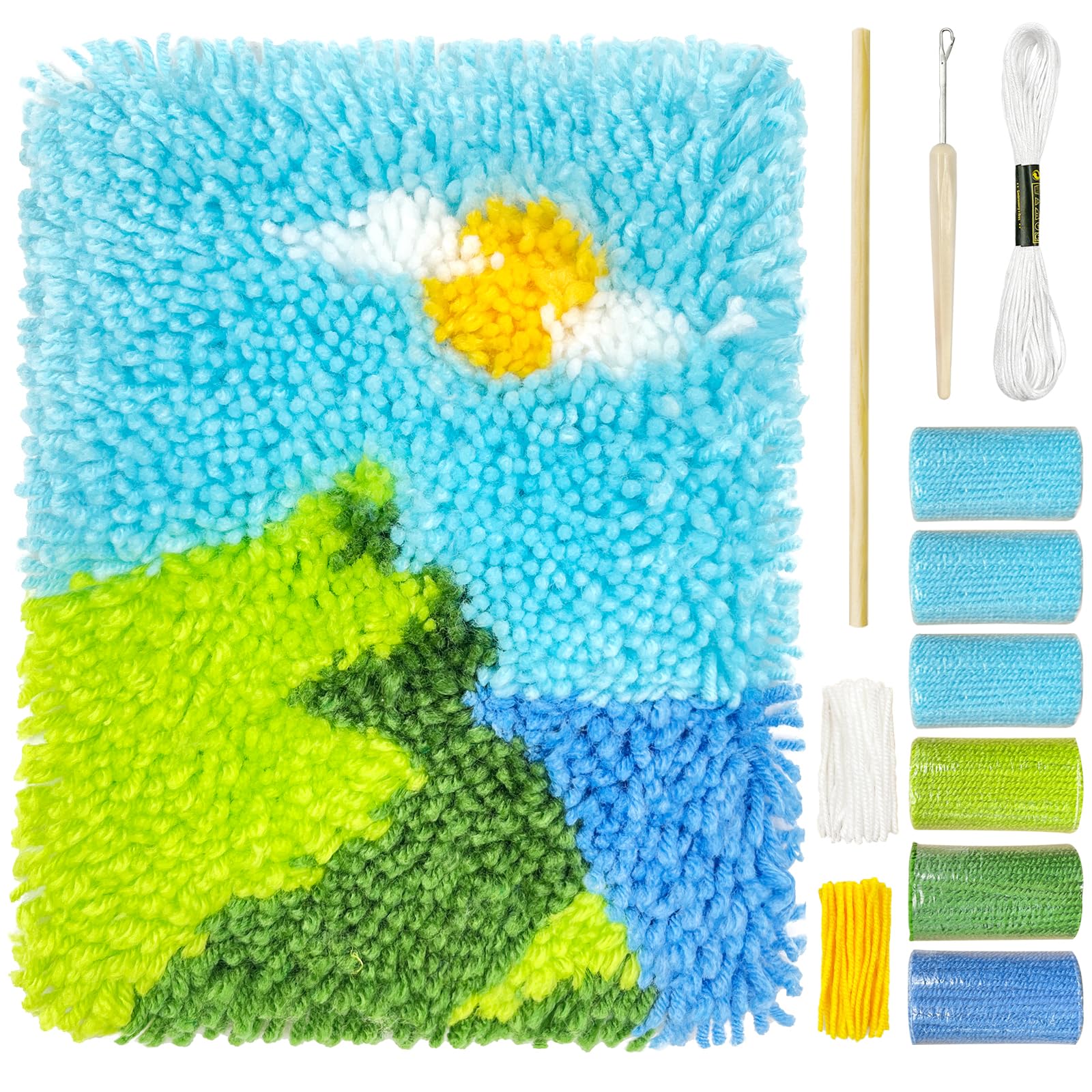 HAND U JOURNEY Sunrise Latch Hook Kit, Tapestry DIY Kit with 6.6"x 9.4" Pattern for Adult or Children Handmaking